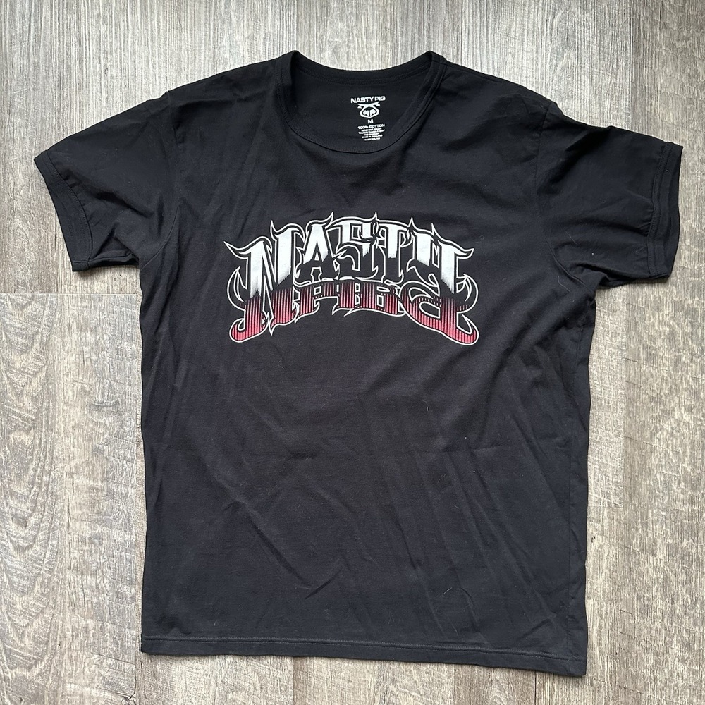 Nasty Pig Graphic T-Shirt Mens Medium‎ Black Gay Fetish Meat Packers Y2K Logo